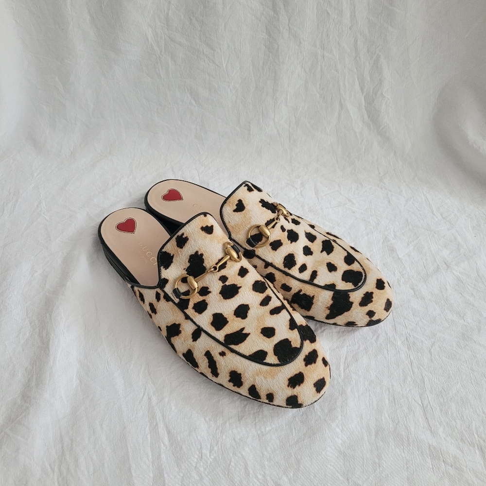 Gucci Princetown Horsebit Leopard Print Calf Hair Mules